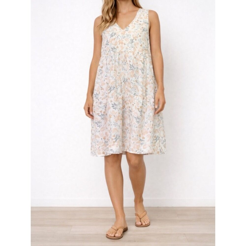 Joie Floral Tiered 100% Linen Summer Dress Women’s Size Large Beach Vacation